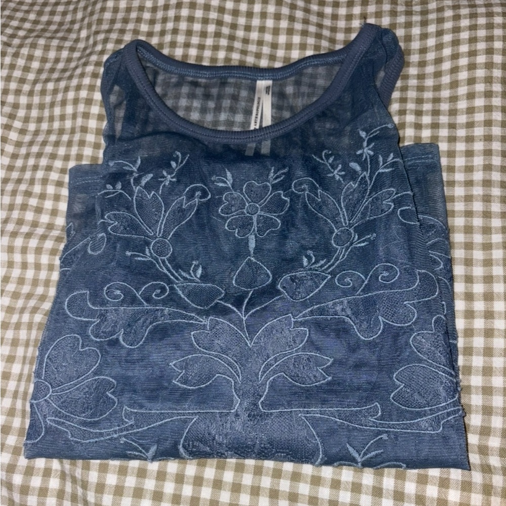 Anthropologie Blue Lace Floral Tank Top